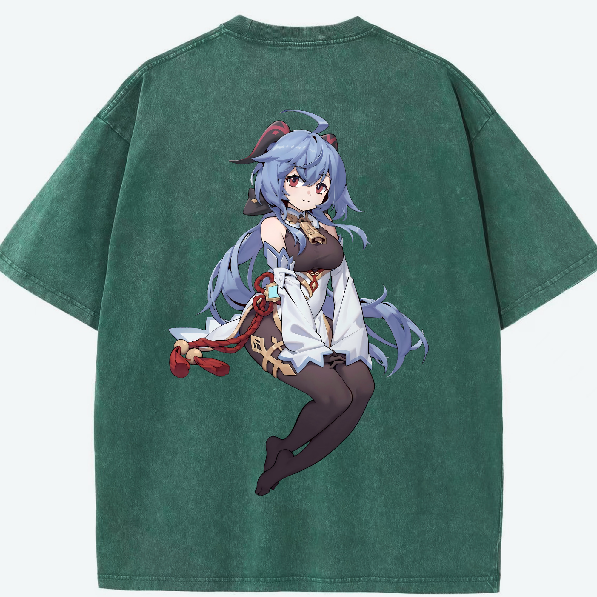 げんし神 甘雨 かんう genshin Ganyu 綿100% ヴィンテージ風 半袖Tシャツ（背面プリント）